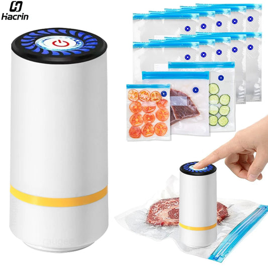 Electric Vacuum Sealer Pump Portable Handheld Vacuum Sealer Pump with Reusable Zipper Vacuum Bags BPA-Free Vacuum Packaging Bag